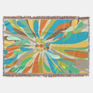 Floral Orange Turquoise Lime and Purple Pattern Throw Blanket