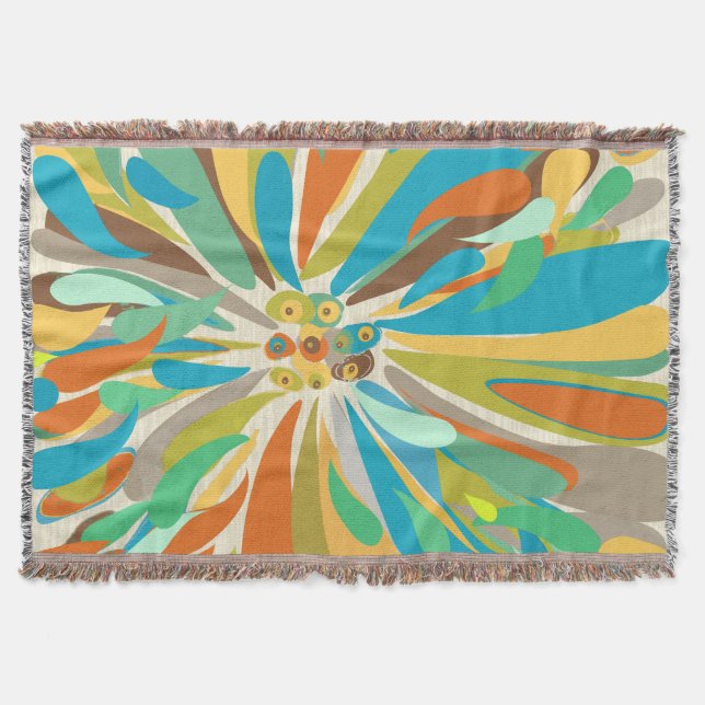 Floral Orange Turquoise Lime and Purple Pattern Throw Blanket (Front)