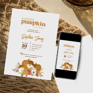 Floral Orange Watercolor Pumpkin baby shower Invitation