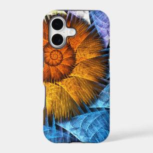 Floral Orange Yellow Blue Abstract Art