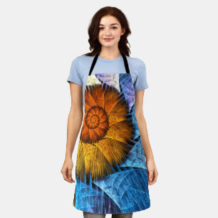 Floral Orange Yellow Blue Abstract Art Apron