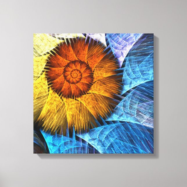 Floral Orange Yellow Blue Abstract Art Canvas Print (Front)
