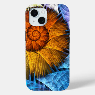 Floral Orange Yellow Blue Abstract Art iPhone 15 Case
