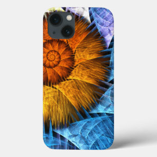 Floral Orange Yellow Blue Abstract Art iPhone 13 Case