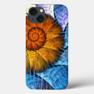 Floral Orange Yellow Blue Abstract Art iPhone 13 Case