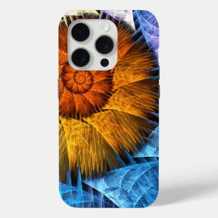 Floral Orange Yellow Blue Abstract Art iPhone 15 Pro Case