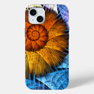 Floral Orange Yellow Blue Abstract Art iPhone 15 Mini Case