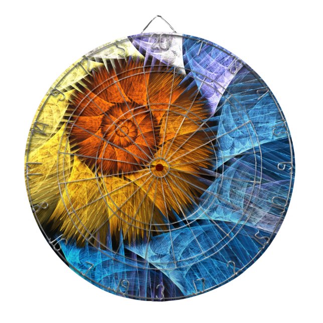 Floral Orange Yellow Blue Abstract Art Dartboard (Front)