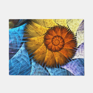 Floral Orange Yellow Blue Abstract Art Doormat