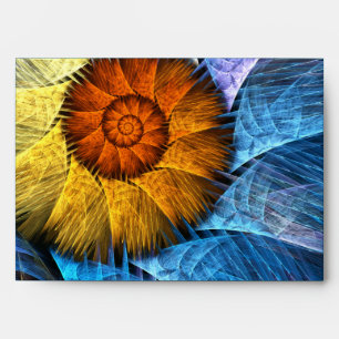 Floral Orange Yellow Blue Abstract Art Envelope