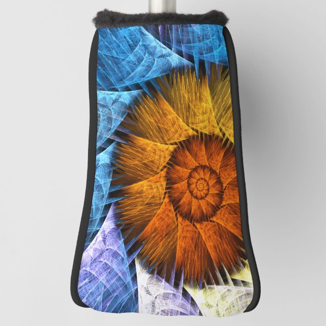 Floral Orange Yellow Blue Abstract Art Golf Head Cover (Rotate 90)