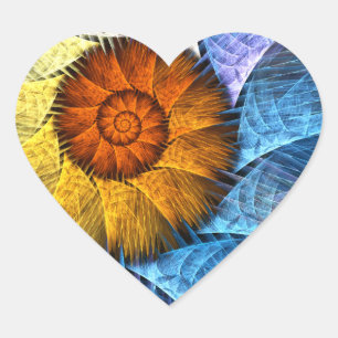 Floral Orange Yellow Blue Abstract Art Heart Sticker