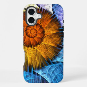Floral Orange Yellow Blue Abstract Art iPhone 16 Plus Case