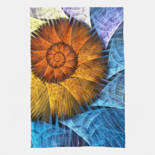 Floral Orange Yellow Blue Abstract Art Kitchen Towel