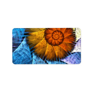 Floral Orange Yellow Blue Abstract Art Label