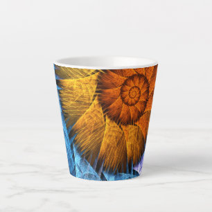 Floral Orange Yellow Blue Abstract Art Latte Mug