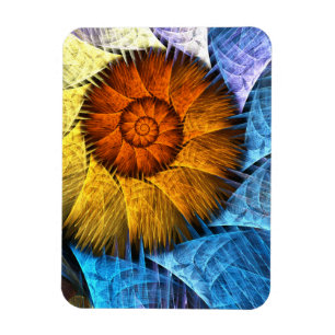 Floral Orange Yellow Blue Abstract Art Magnet
