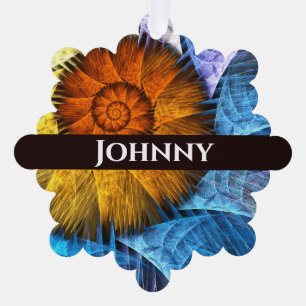 Floral Orange Yellow Blue Abstract Art Ornament Card