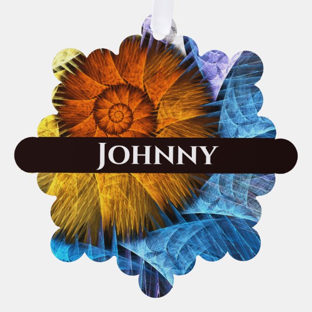 Floral Orange Yellow Blue Abstract Art Ornament Card (Front)