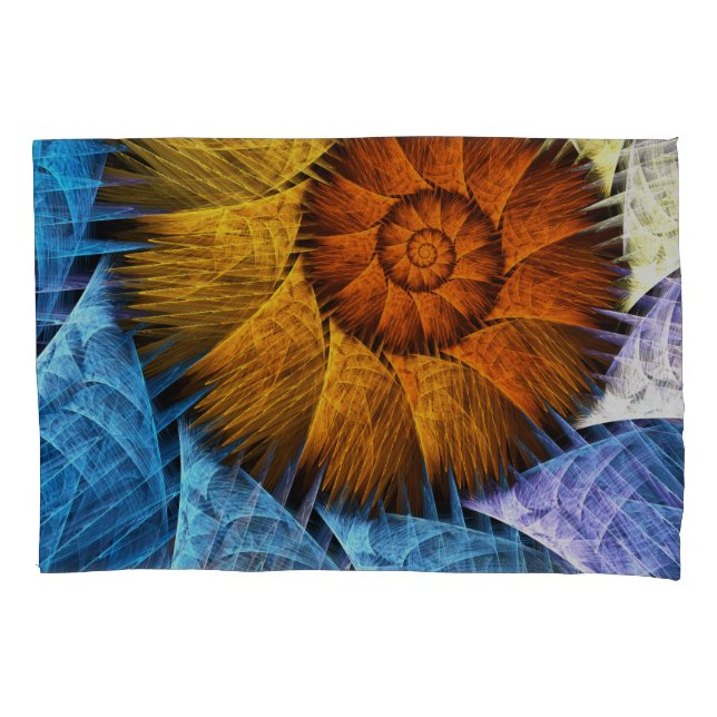 Floral Orange Yellow Blue Abstract Art Pillowcase (Front)
