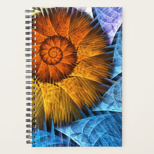 Floral Orange Yellow Blue Abstract Art Planner (Front)