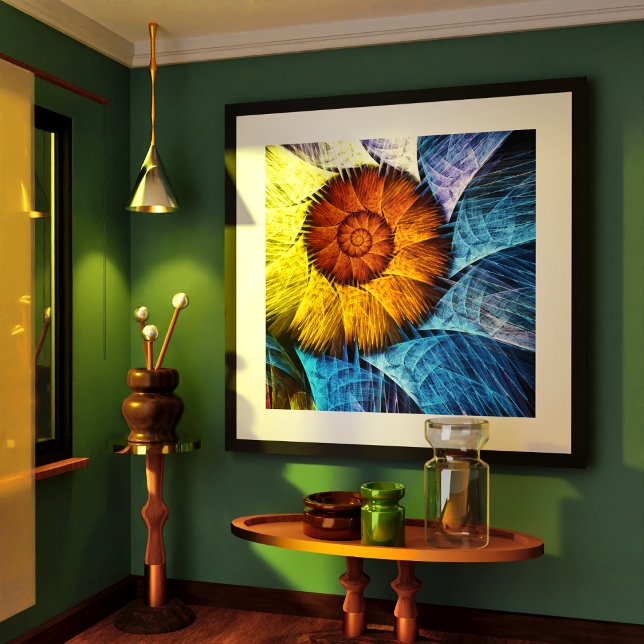 Floral Orange Yellow Blue Abstract Art Poster (Floral Orange Yellow Blue Abstract Art Poster)