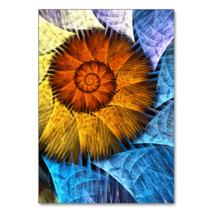 Floral Orange Yellow Blue Abstract Art Table Number