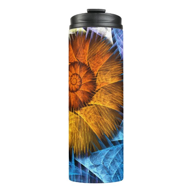 Floral Orange Yellow Blue Abstract Art Thermal Tumbler (Front)