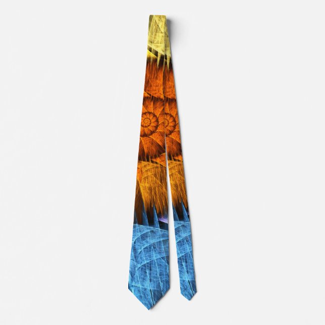 Floral Orange Yellow Blue Abstract Art Tie (Front)