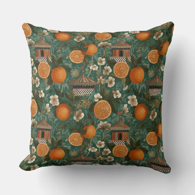 Floral Oranges Decorative Throw Pillow (Front)