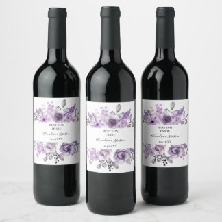 Floral Orchid Bridal Shower Couples Wedding Wine Label