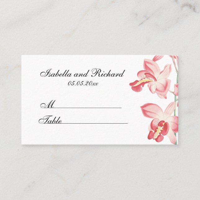 Floral orchid modern wedding seating place cards (Front)