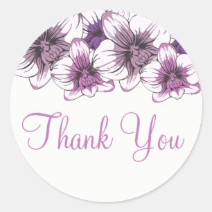Floral Orchid Thank You Wedding Bridal Shower Classic Round Sticker