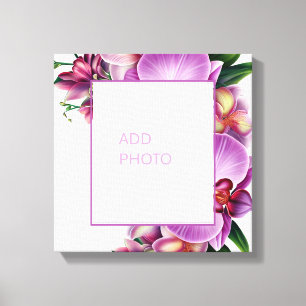 Floral Orchids Add Photo Stretched Canvas Print