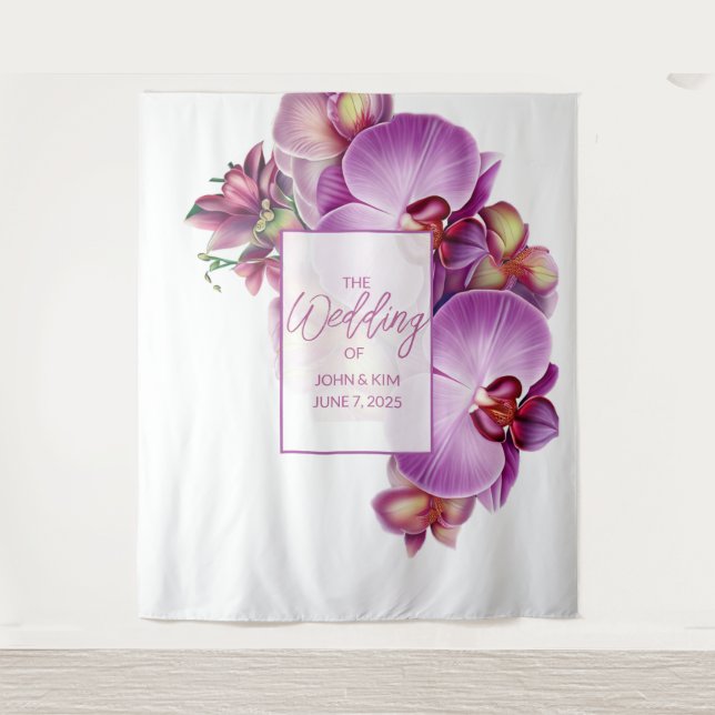 Floral Orchids Wedding Backdrop Tapestry (Front)