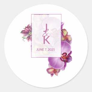 Floral Orchids Wedding Classic Round Sticker