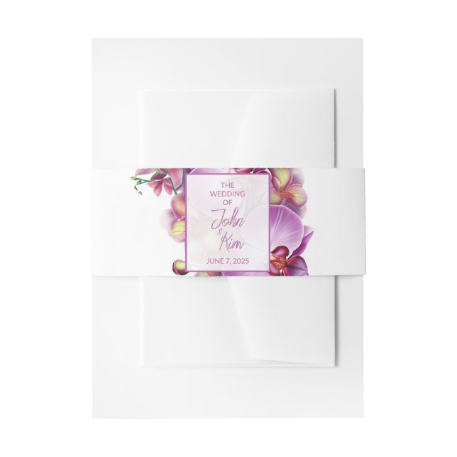 Floral Orchids Wedding Invitation Belly Band (Front Example)