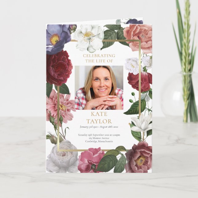 Floral Order Of Service Funeral Memorial Program (Front)