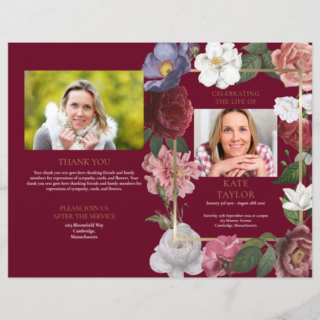 Floral Order Of Service Funeral Memorial Program (Front)