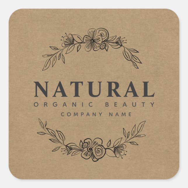 Floral organic beauty and cosmetics square sticker (Front)