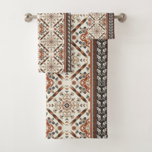 Floral Oriental Ethnic Pattern Bath Towel Set