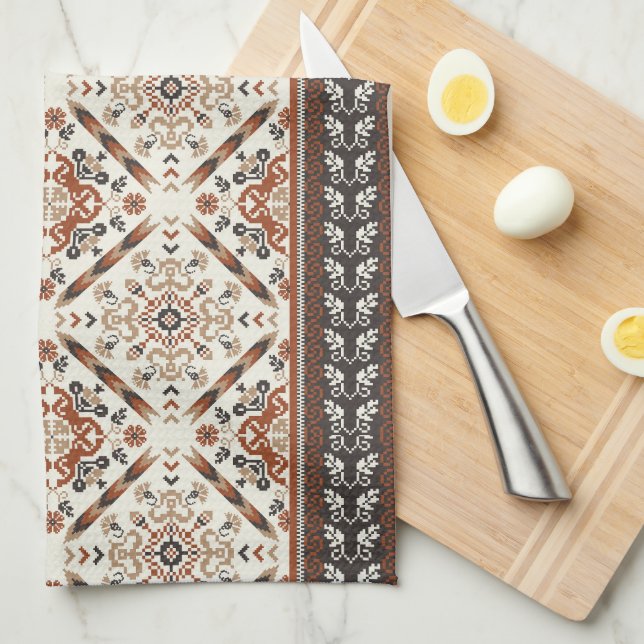 Floral Oriental Ethnic Pattern  Kitchen Towel (Quarter Fold)