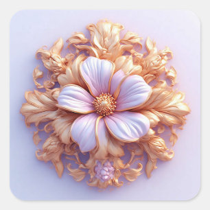 🌸 Floral Ornament Gold Luxury Decorative Gift Square Sticker