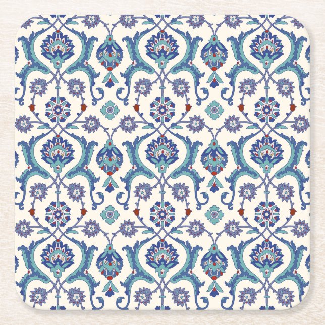 Floral Ornament: Traditional Arabic Pattern. Square Paper Coaster (Front)
