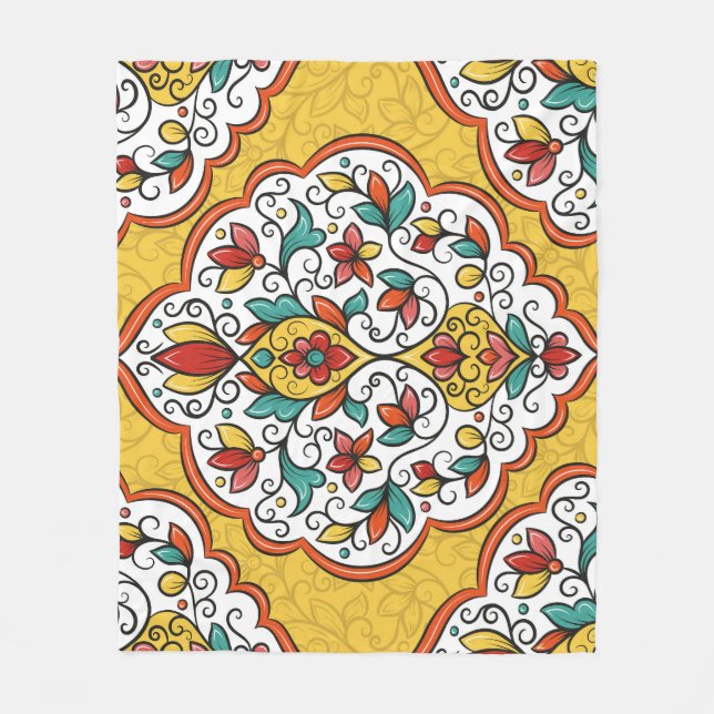 Floral Ornament: Turkish Indian Motifs. Fleece Blanket (Front)
