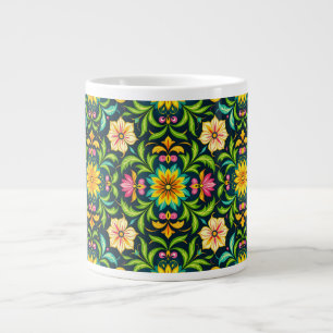 Floral Ornamental Pattern in Vibrant Colors Large Coffee Mug