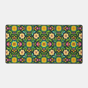 Floral Ornamental Pattern in Vibrant Colours Desk Mat