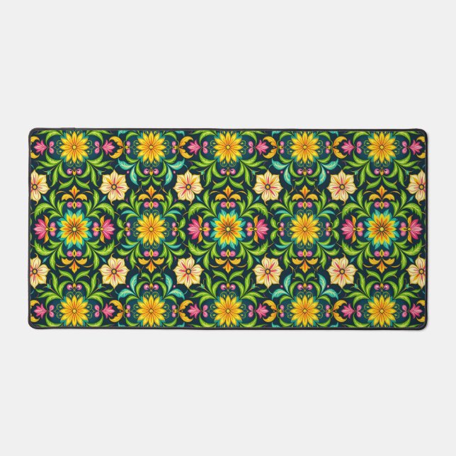 Floral Ornamental Pattern in Vibrant Colours Desk Mat (Front)