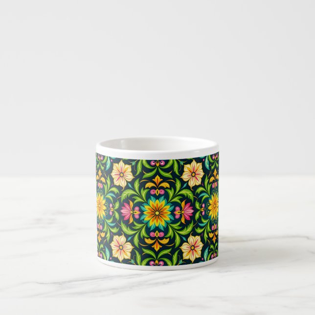 Floral Ornamental Pattern in Vibrant Colours Espresso Cup (Front)