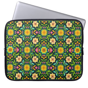 Floral Ornamental Pattern in Vibrant Colours Laptop Sleeve